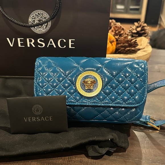 Versace Blue Quilted Clutch with Gold Medusa Medallion - Picture 9 of 9